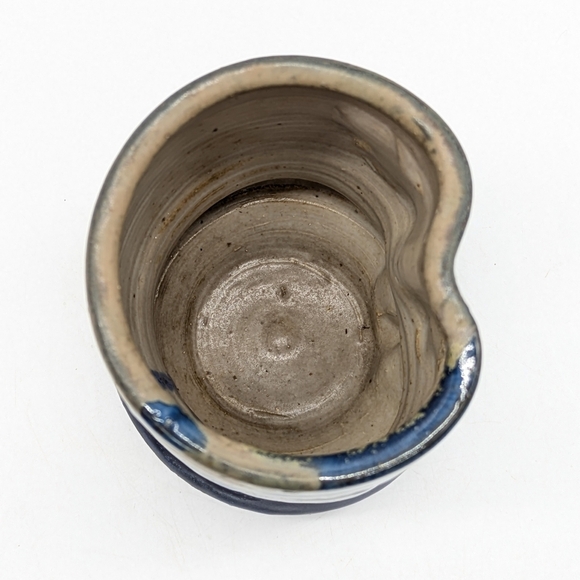 Handmade Tan Blue Glazed Earthenware Ceramic Abstract Mug Vase - Picture 8 of 11